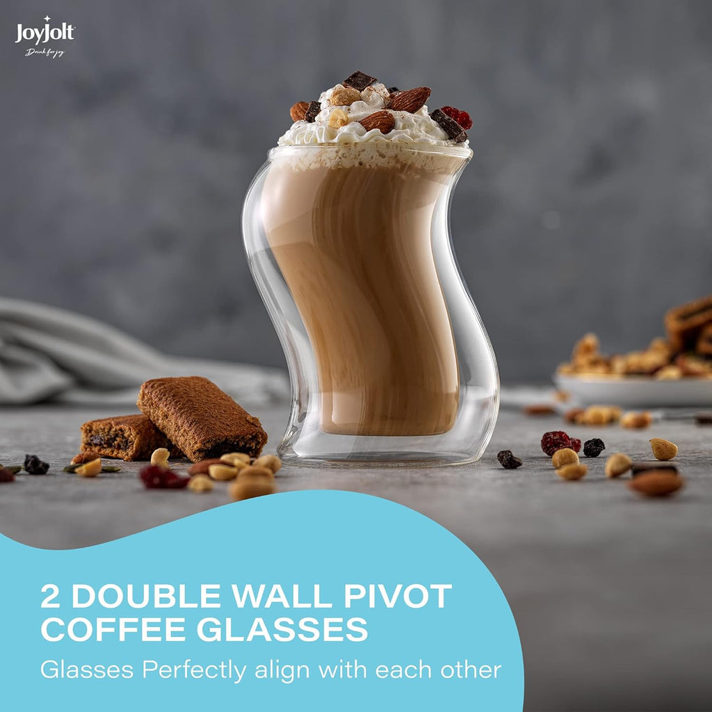 Pivot Double Insulated Tumblers - Set of 2 Exceptional 13.5 Oz Iced Coffee Tumbler - Elegant Bar Glasses for Coffee, Tea, or Cold Beverages - 2 X 405 Ml Iced Coffee Glasses for Hot Summers