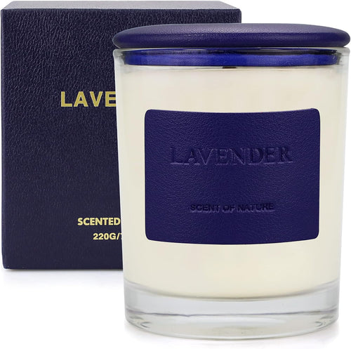 Candles, Premium Lavender | Highly Scented Candles for Home | 7.8 Oz 50 Hour Burn, Glass Jar Candles, All Natural Soy Candles | Leather High-End Design Aromatherapy Candles with Gift Box